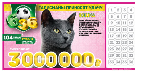 Лотерея 6 из 36 тираж 104