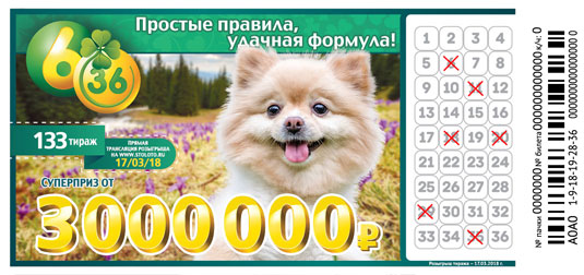 Лотерея 6 из 36 тираж 133