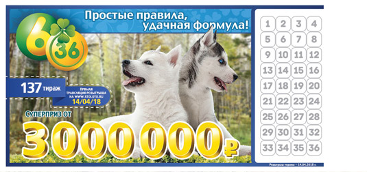Лотерея 6 из 36 тираж 137