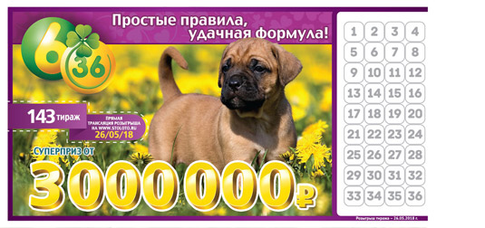 Лотерея 6 из 36 тираж 143 с собакой