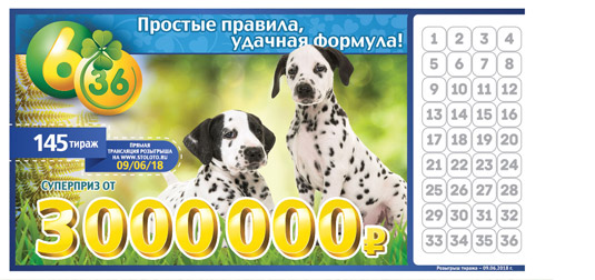 Лотерея 6 из 36 тираж 145 с собаками