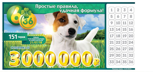 Лотерея 6 из 36 тираж 151 с собакой