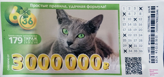 179 тираж лотереи 6 из 36 с кошкой