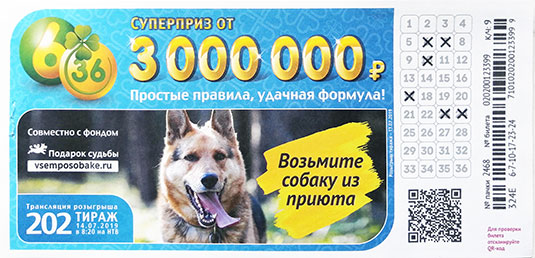 Билет 6 из 36 тиража 202