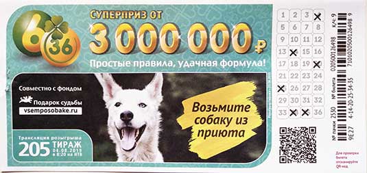 Билет 6 из 36 тиража 205