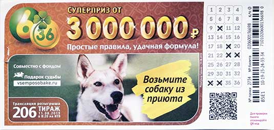 Билет 6 из 36 тиража 206