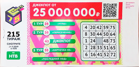 Проверить билет 215 тиража Бинго 75