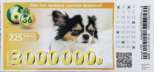 Билет 225 тиража 6 из 36
